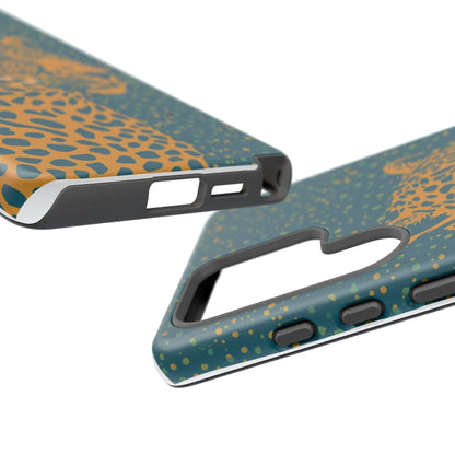 Leopard Spotlight Phone Case — Teal Gold Animal Print Protective Cover