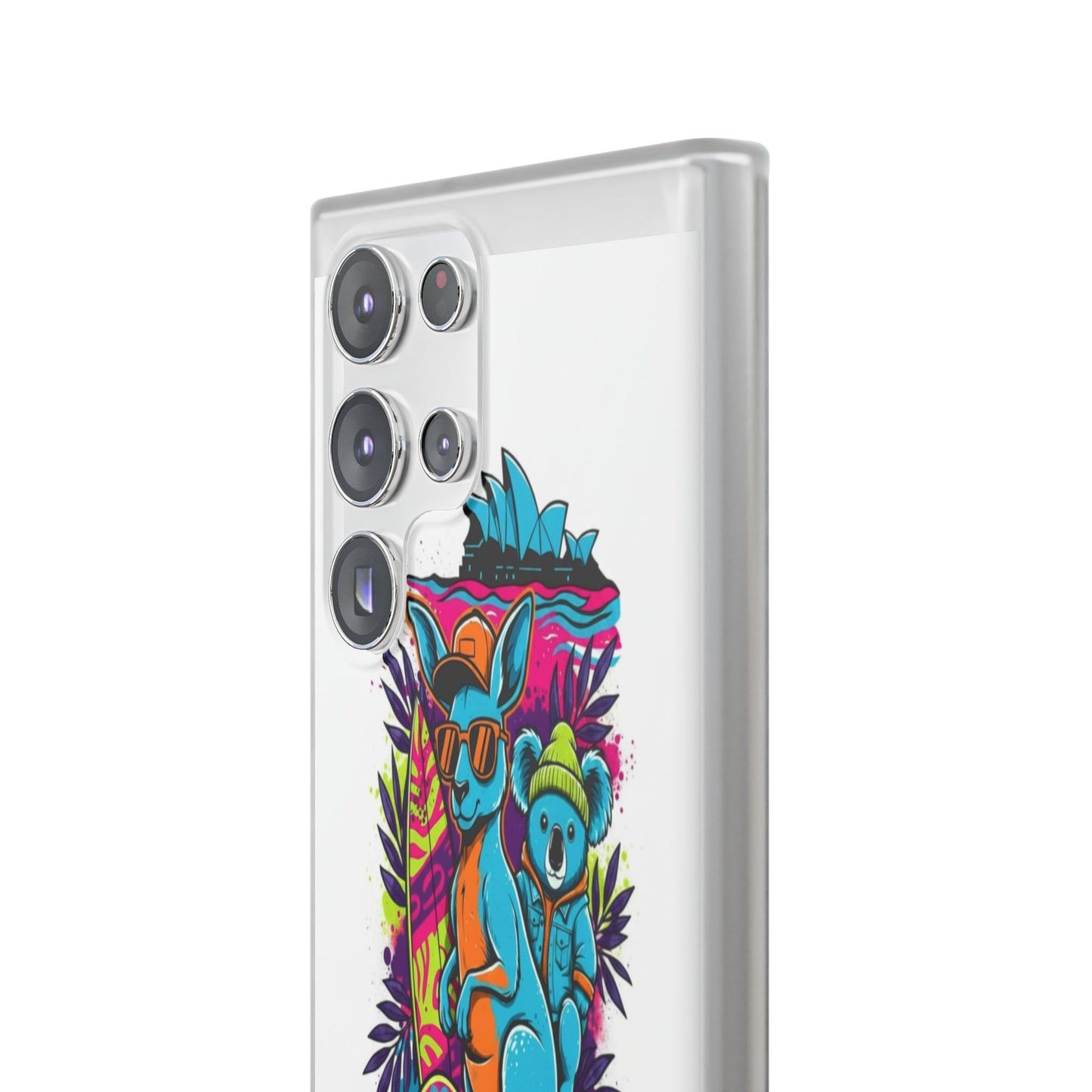 Kangaroo & Koala Surf Phone Case — Neon Aussie Beach Vibes Flexible Case