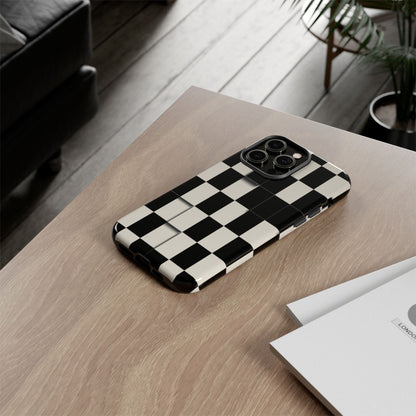 Checkerboard Tough Phone Case — Classic Black & Cream Grid Protective Cover