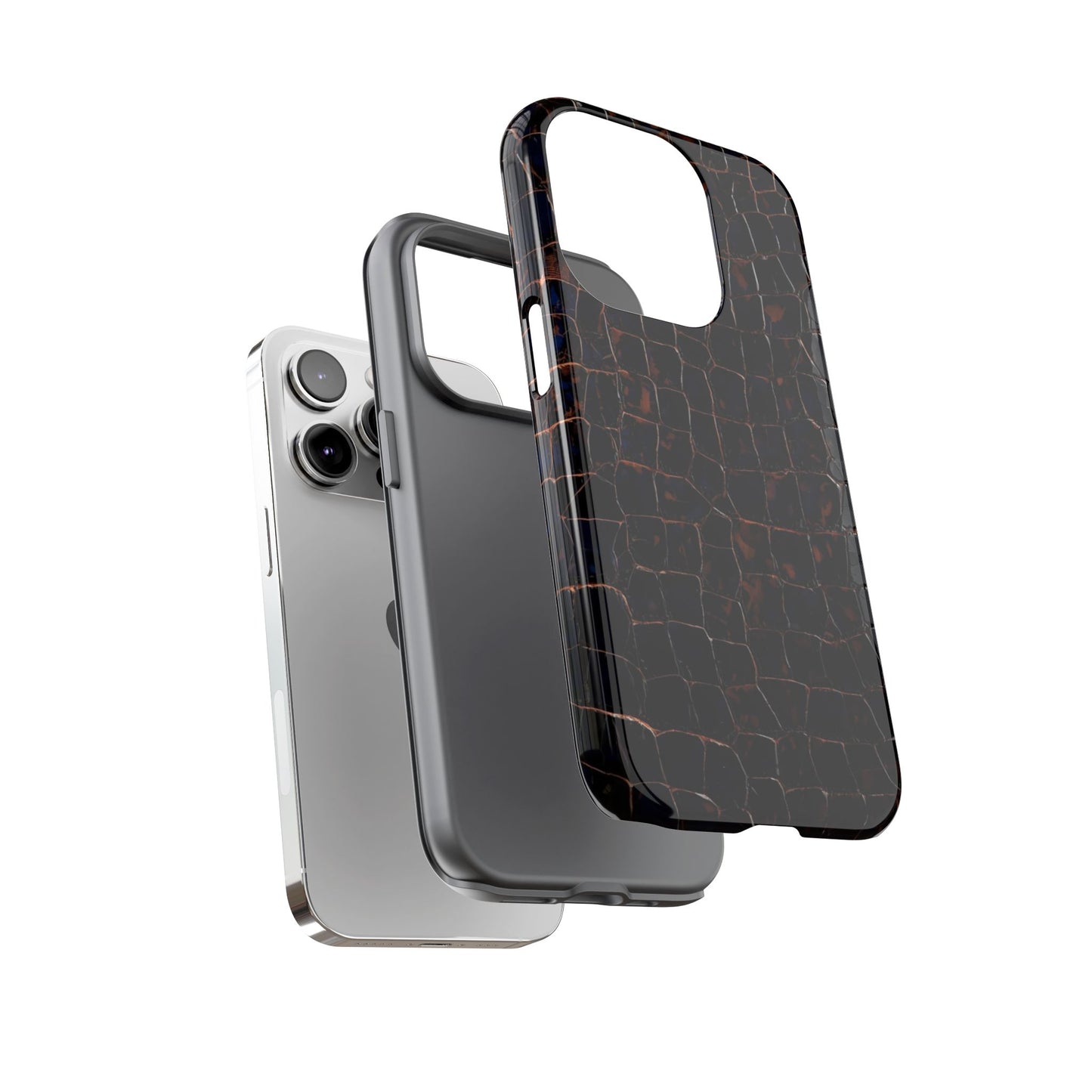 Croc-Embossed Tough Phone Case — Shockproof Black Alligator Texture