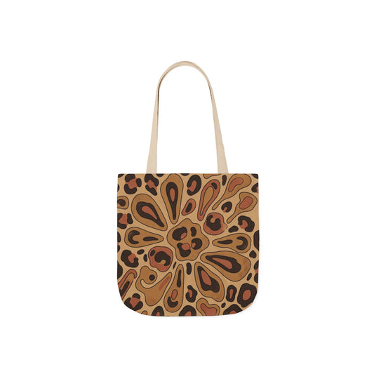 Leopard Mandala Canvas Tote — Brown Retro Animal Print Tote Bag