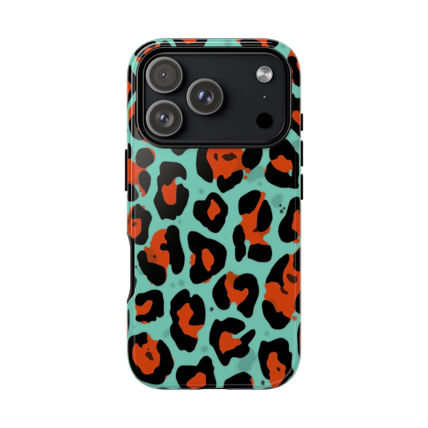 Leopard Print Tough Phone Case — Teal & Rust Protective iPhone Cover