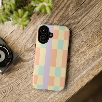 Pastel Checkered Phone Case — Retro Stripe Tough Case