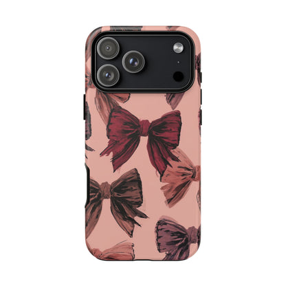 Bow Pattern Tough Phone Case — Pink Watercolor Bows Protective iPhone Cover