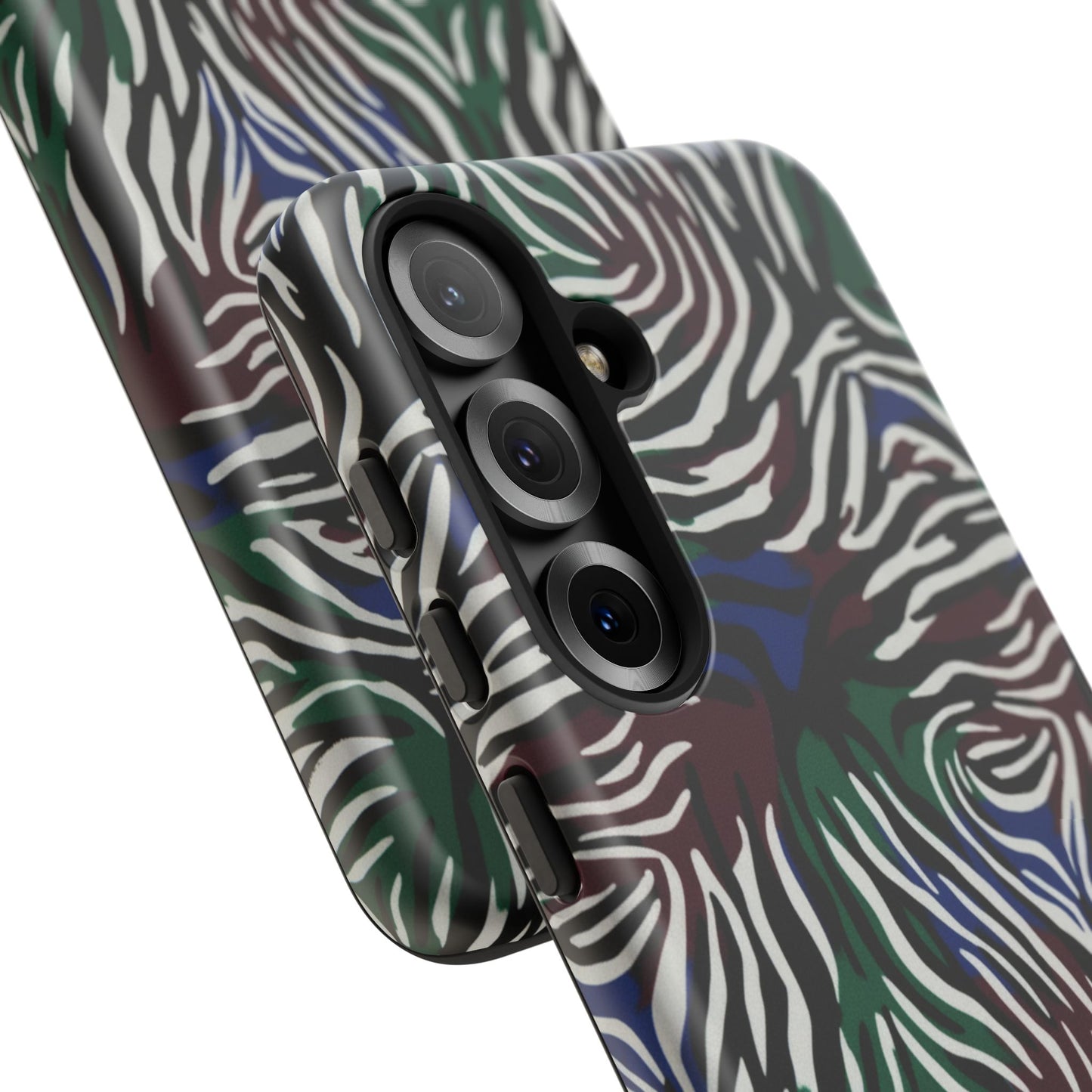 Zebra Camo Tough Phone Case – Green & Blue Animal Print Protective Cover