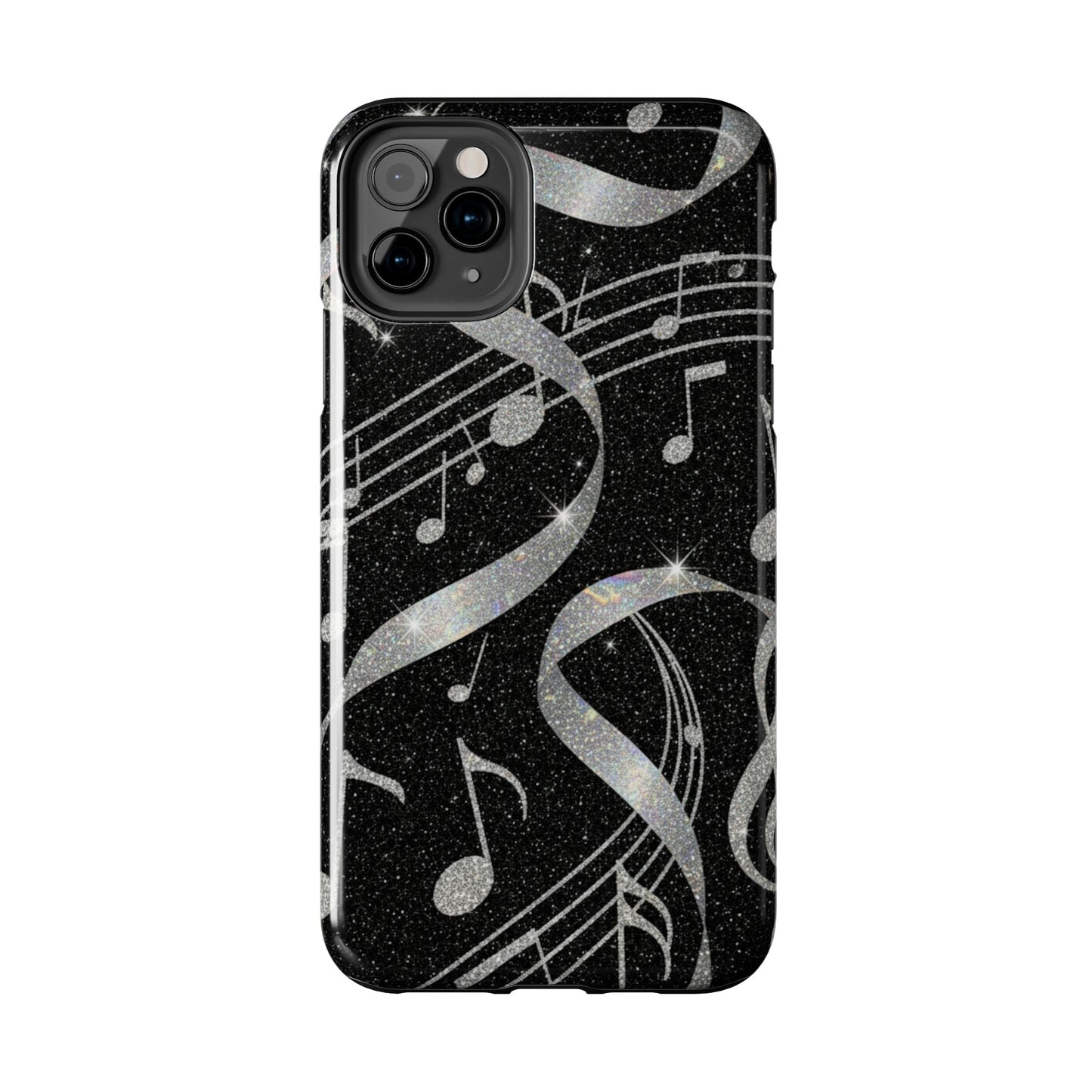 Musical Notes Tough Phone Case – Glitter Black Musician Phone Cover