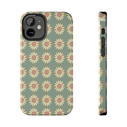 Daisy Pattern Tough Phone Case — Retro Floral Protective Cover