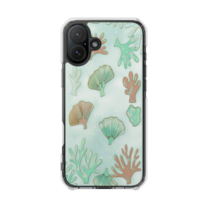 Clear Magnetic Phone Case — Seashell & Coral Beach Design
