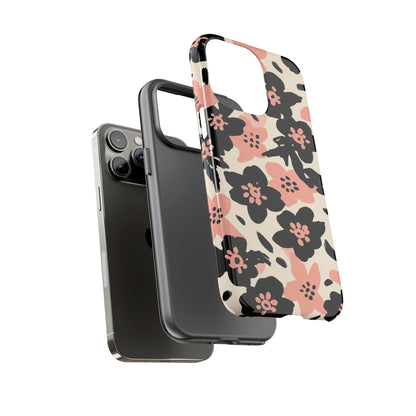 Floral Phone Case — Pink & Black Retro Blossom Protective Cover