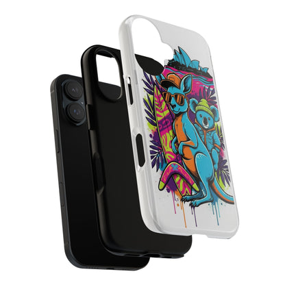 Kangaroo & Koala Surf Phone Case — Retro Neon Beach Art Tough Case