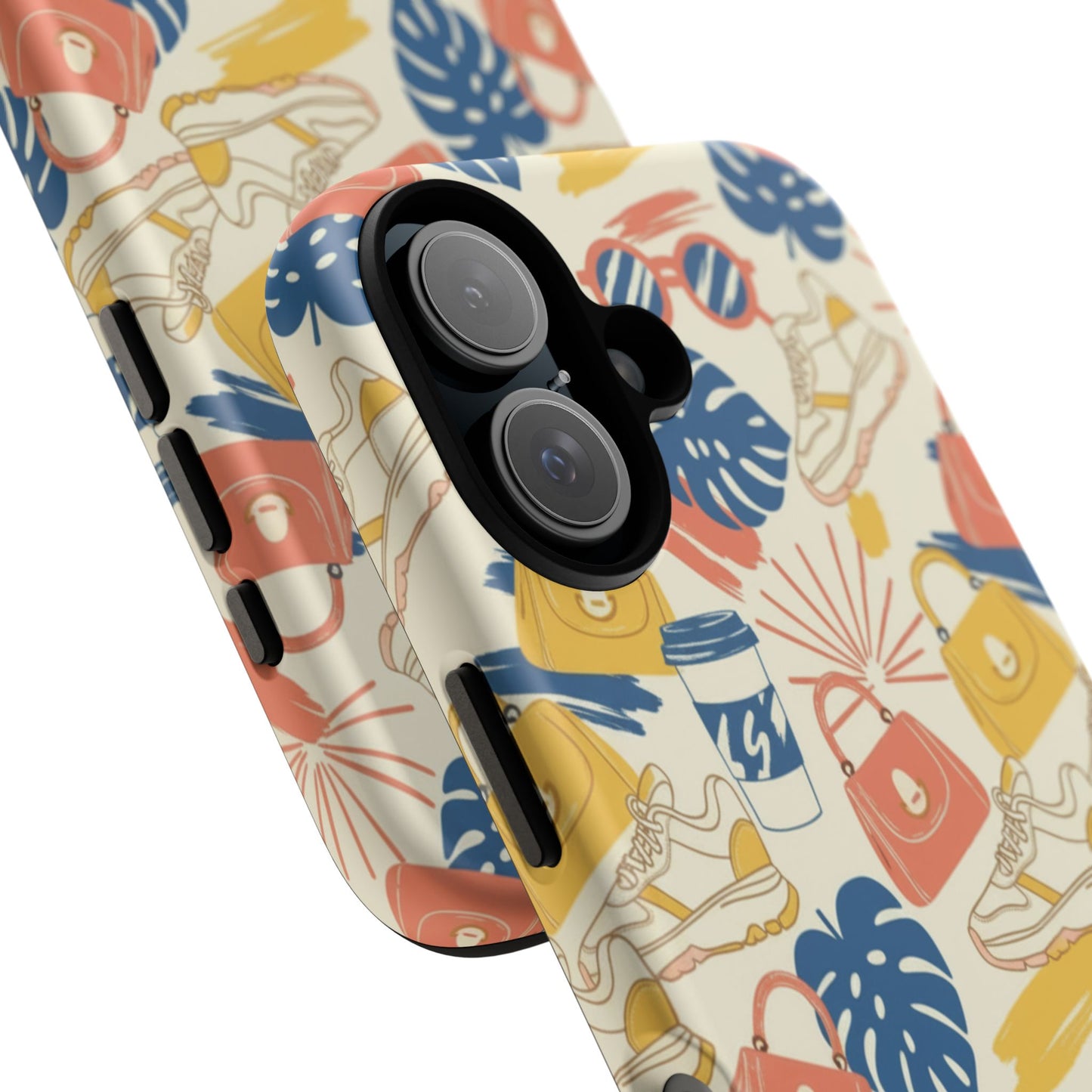 Tough Cases: Retro Summer Pattern Phone Case – Sunglasses, Sneakers & Tropical Leaves