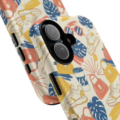 Tough Cases: Retro Summer Pattern Phone Case – Sunglasses, Sneakers & Tropical Leaves