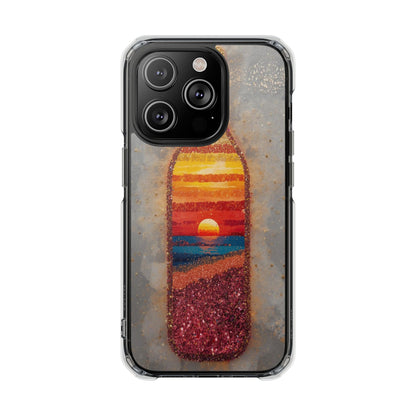 Clear Magnetic Phone Case — Sunset Bottle Beach Art