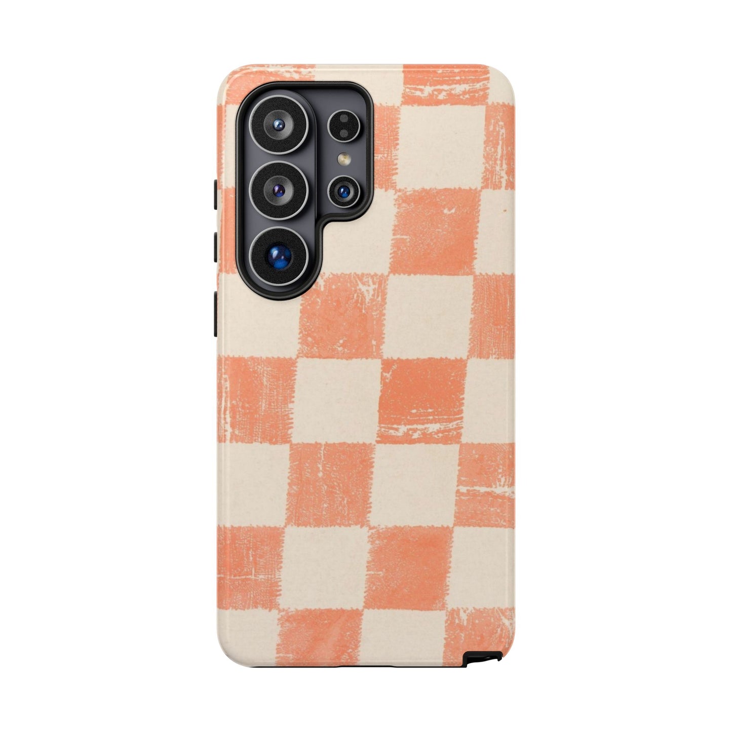 Peach Checkerboard Tough Phone Case — Retro Distressed Grid Design