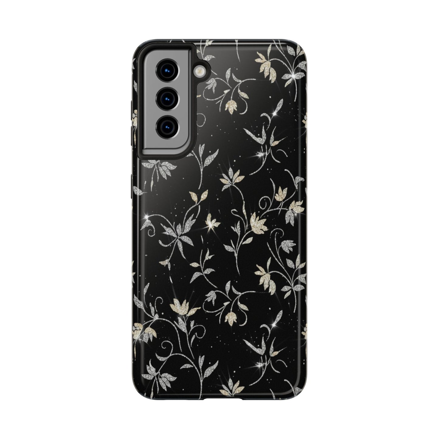 Floral Noir Tough Phone Case — Vintage Black Botanical Protective Cover