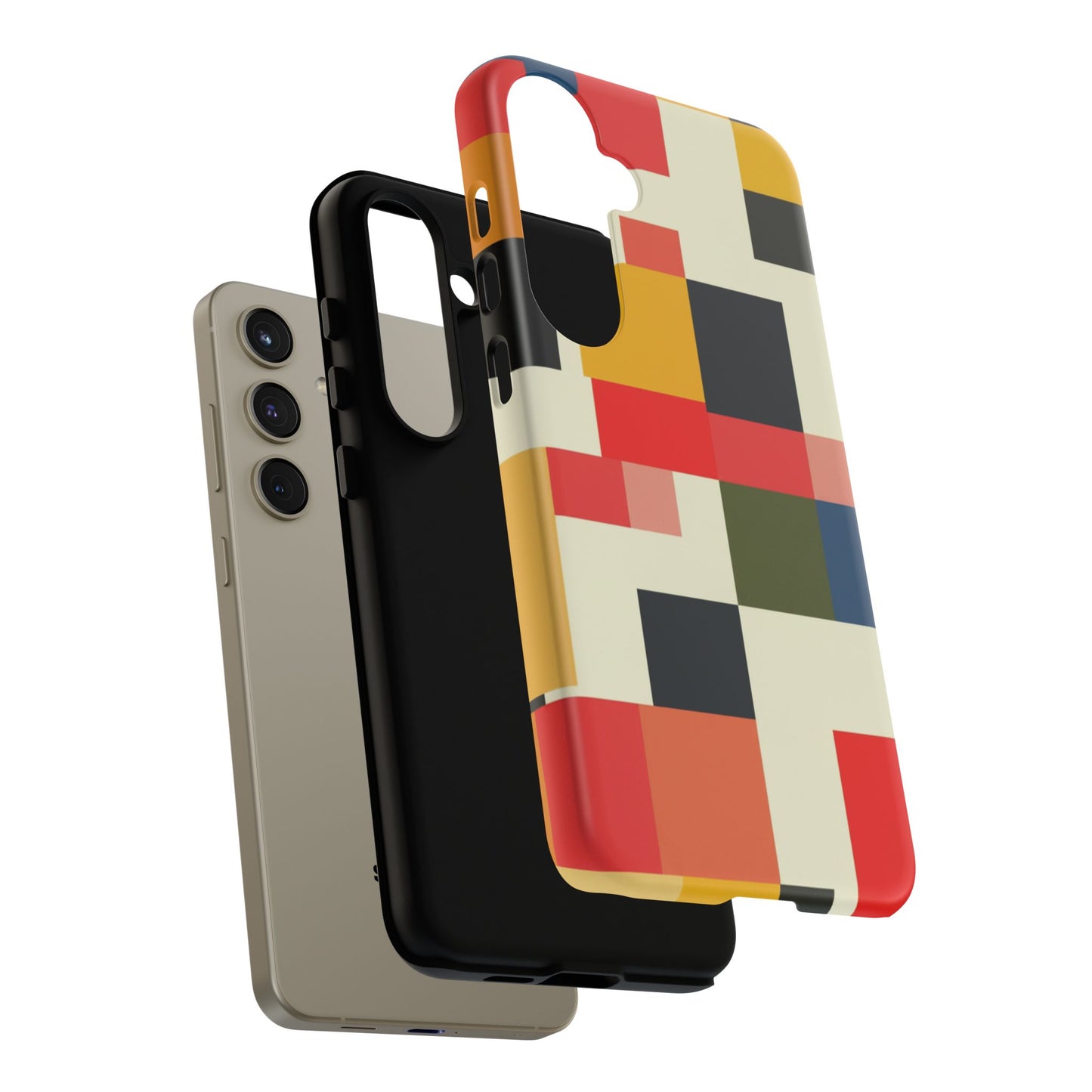 Abstract Color Block Tough Phone Case — Retro Geometric Protective Cover