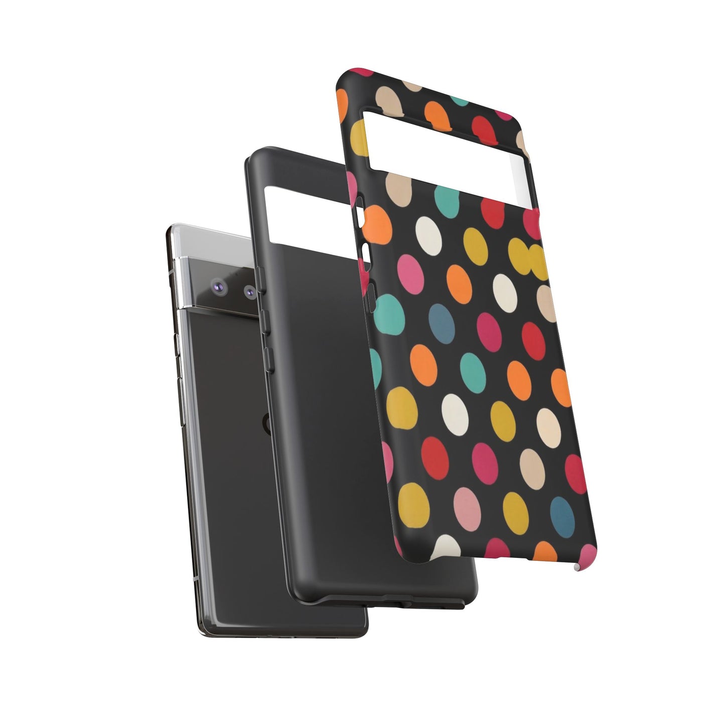 Polka Dot Tough Phone Case – Colorful Retro Dots on Black