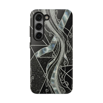 Geometry Tough Phone Case — Iridescent Ribbon on Black Celestial Background