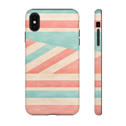 Pastel Stripes Tough Phone Case – Retro Coral & Teal Protective Cover