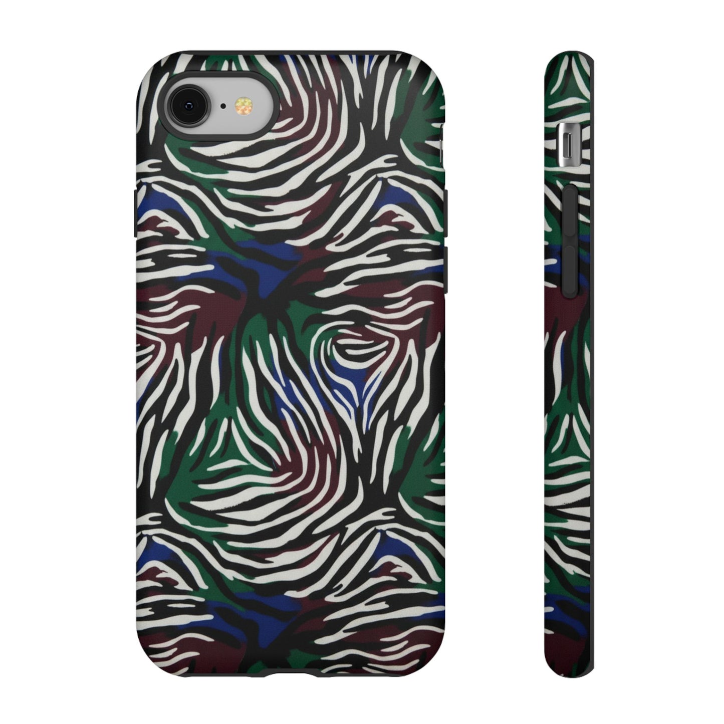 Zebra Camo Tough Phone Case – Green & Blue Animal Print Protective Cover