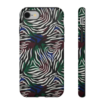 Zebra Camo Tough Phone Case – Green & Blue Animal Print Protective Cover