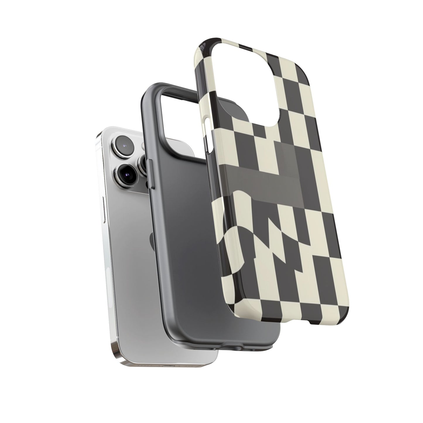 Checkerboard Wave Phone Case — Black & Cream Graphic Tough Case
