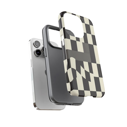Checkerboard Wave Phone Case — Black & Cream Graphic Tough Case