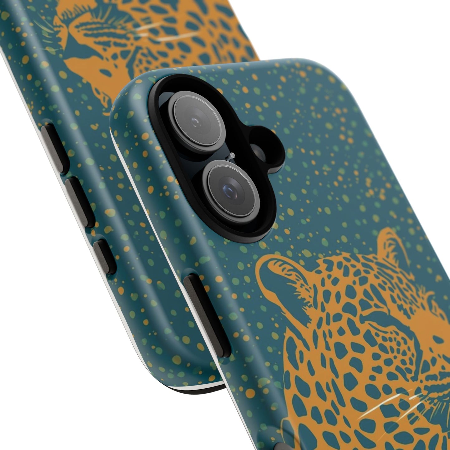 Leopard Spotlight Phone Case — Teal Gold Animal Print Protective Cover