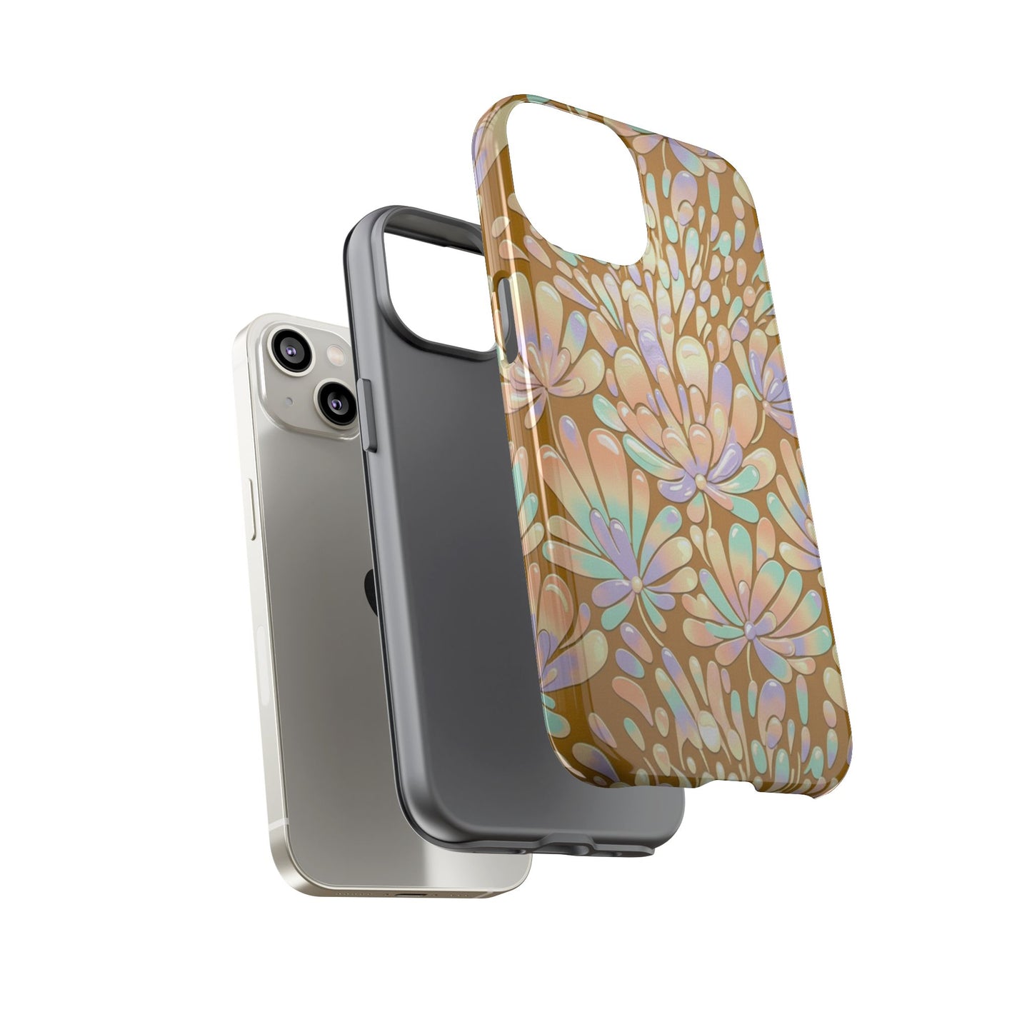 Floral Burst Tough Phone Case – Gold Pastel Botanical Protection