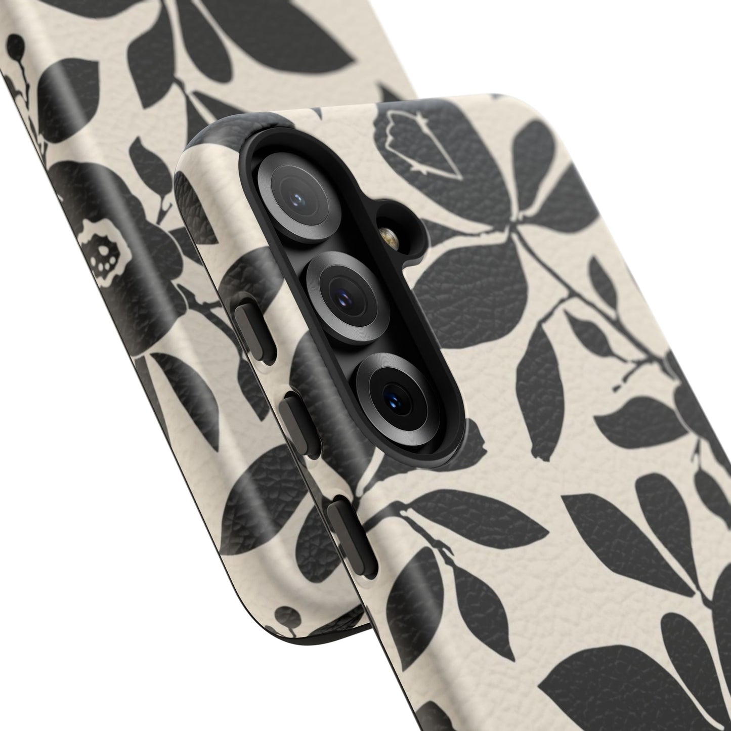 Black Floral Pattern Phone Case — Monochrome Botanical Tough Case