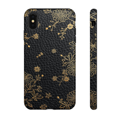 Floral Gold Foil Leather Texture Tough Phone Case
