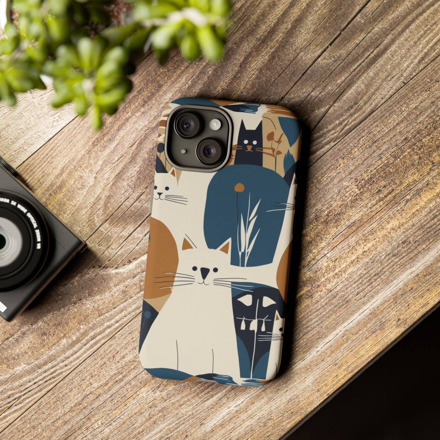 Cat Pattern Phone Case – Retro Abstract Cats Protective iPhone Cover