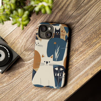 Cat Pattern Phone Case – Retro Abstract Cats Protective iPhone Cover