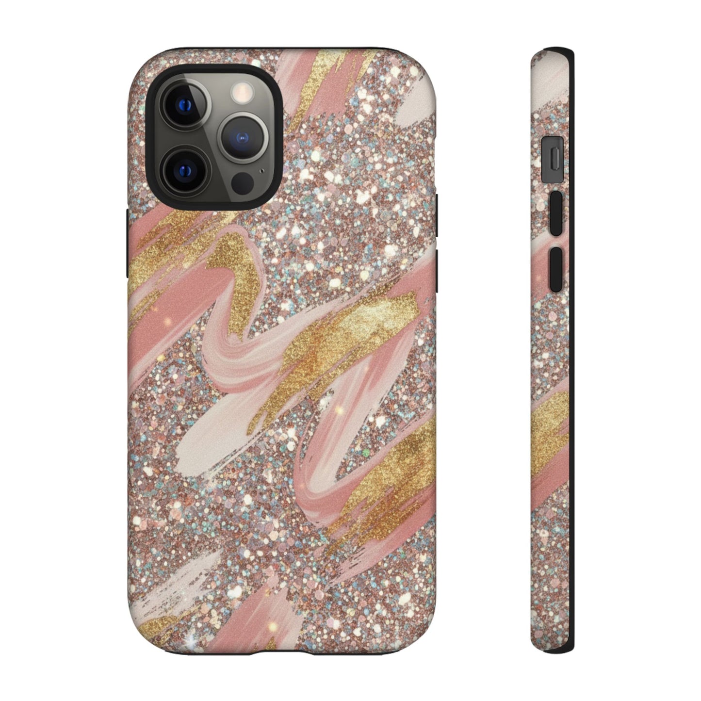 Glitter Blush Marble Phone Case — Pink Gold Swirl Tough Case