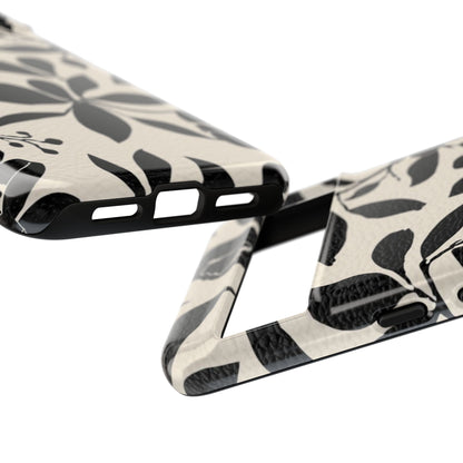 Black Floral Pattern Phone Case — Monochrome Botanical Tough Case