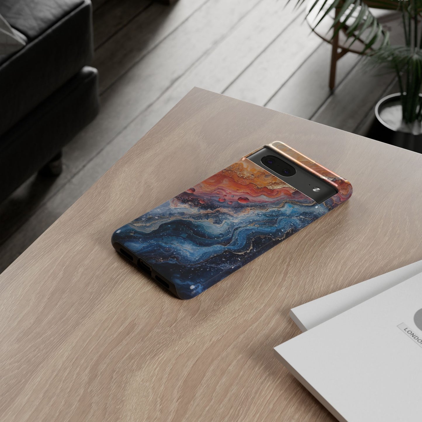 Marbled Galaxy Tough Phone Case — Abstract Blue & Coral Protective Cover