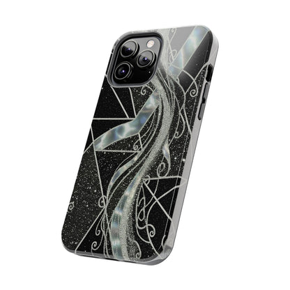 Geometry Tough Phone Case — Iridescent Ribbon on Black Celestial Background
