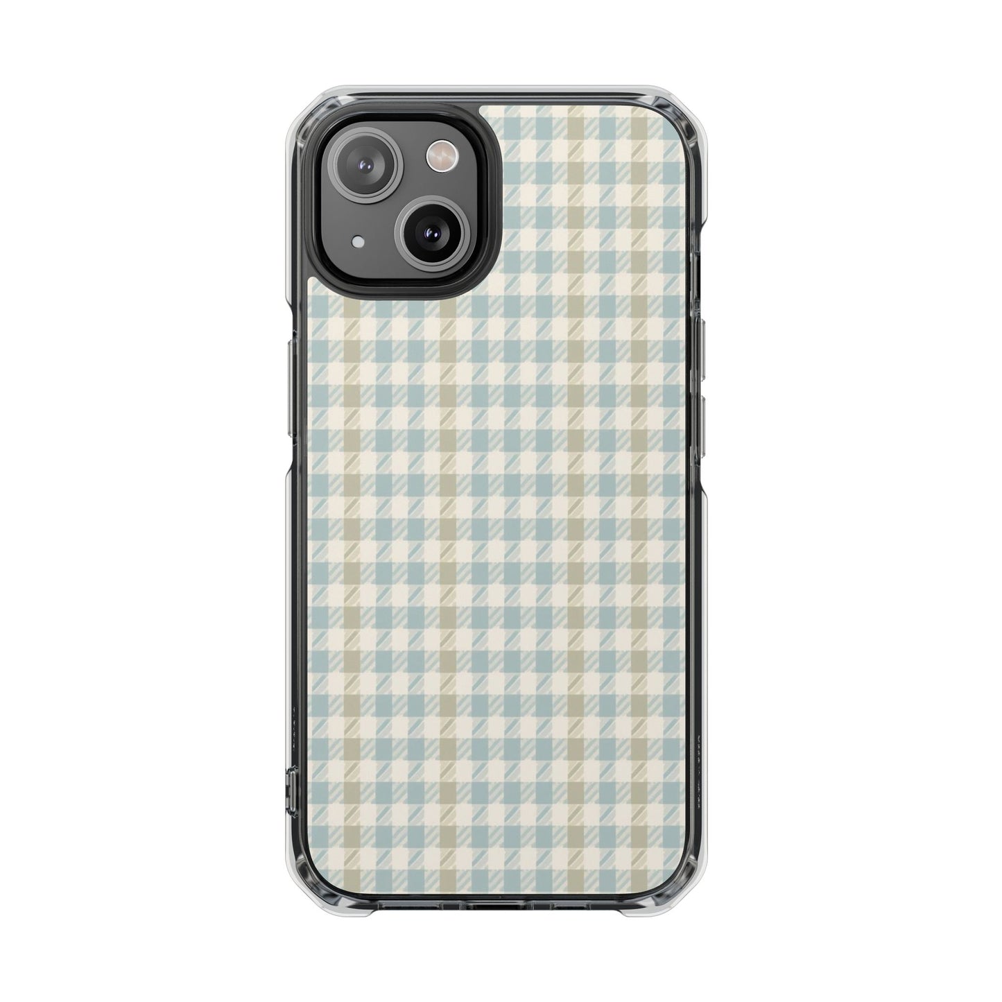 Clear Magnetic Phone Case — Pastel Blue Gingham Protective Cover