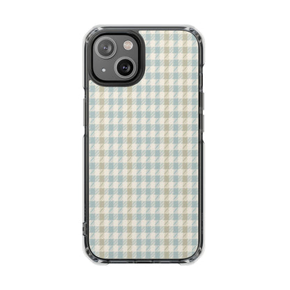 Clear Magnetic Phone Case — Pastel Blue Gingham Protective Cover
