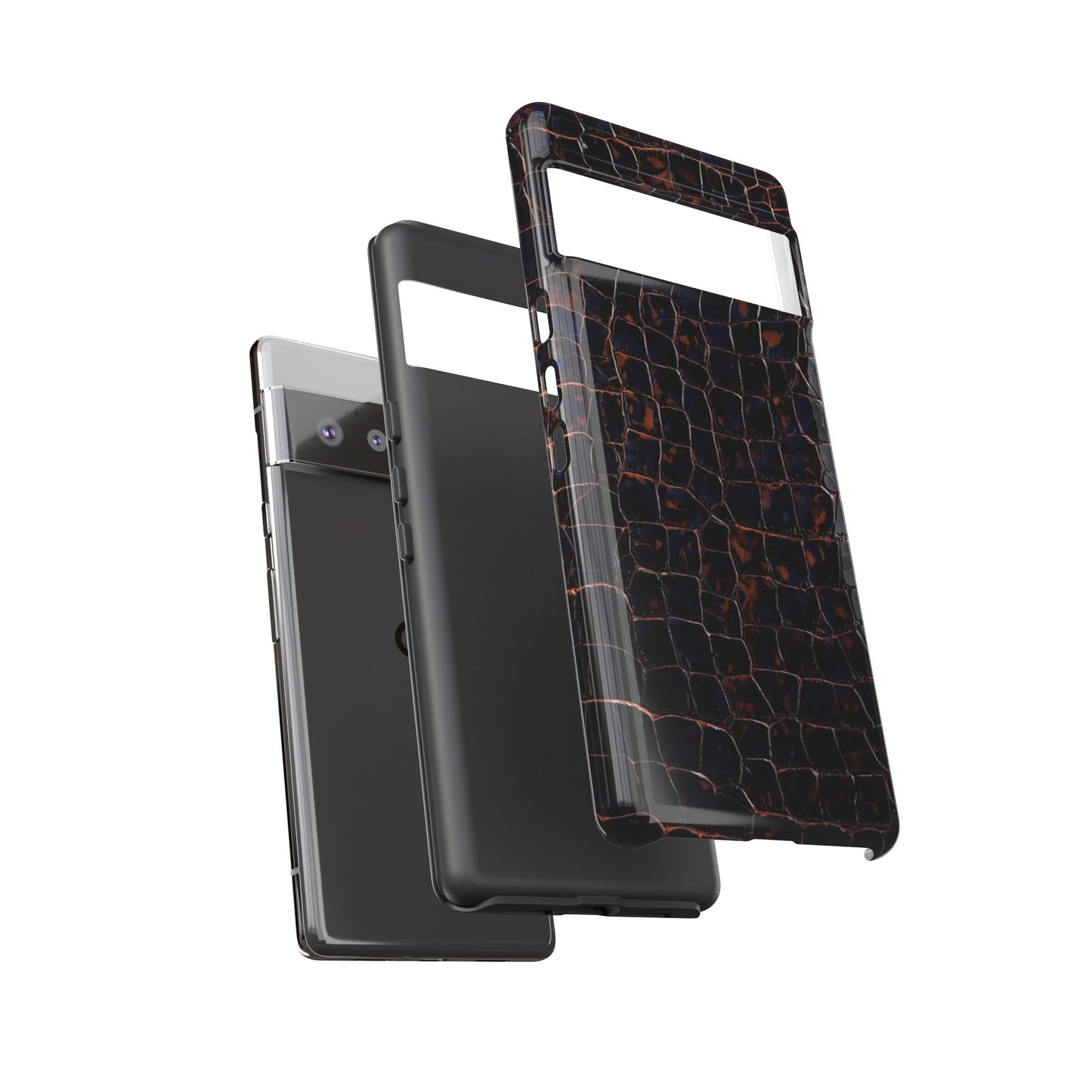 Croc-Embossed Tough Phone Case — Shockproof Black Alligator Texture