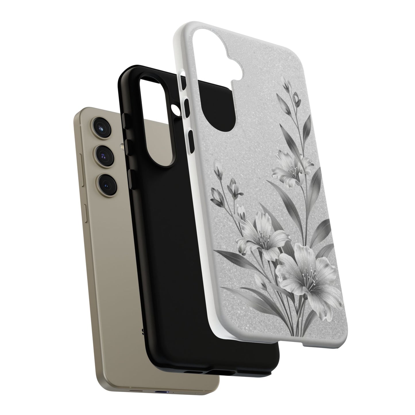 Floral Monochrome Phone Case — Elegant Black & White Lily Design