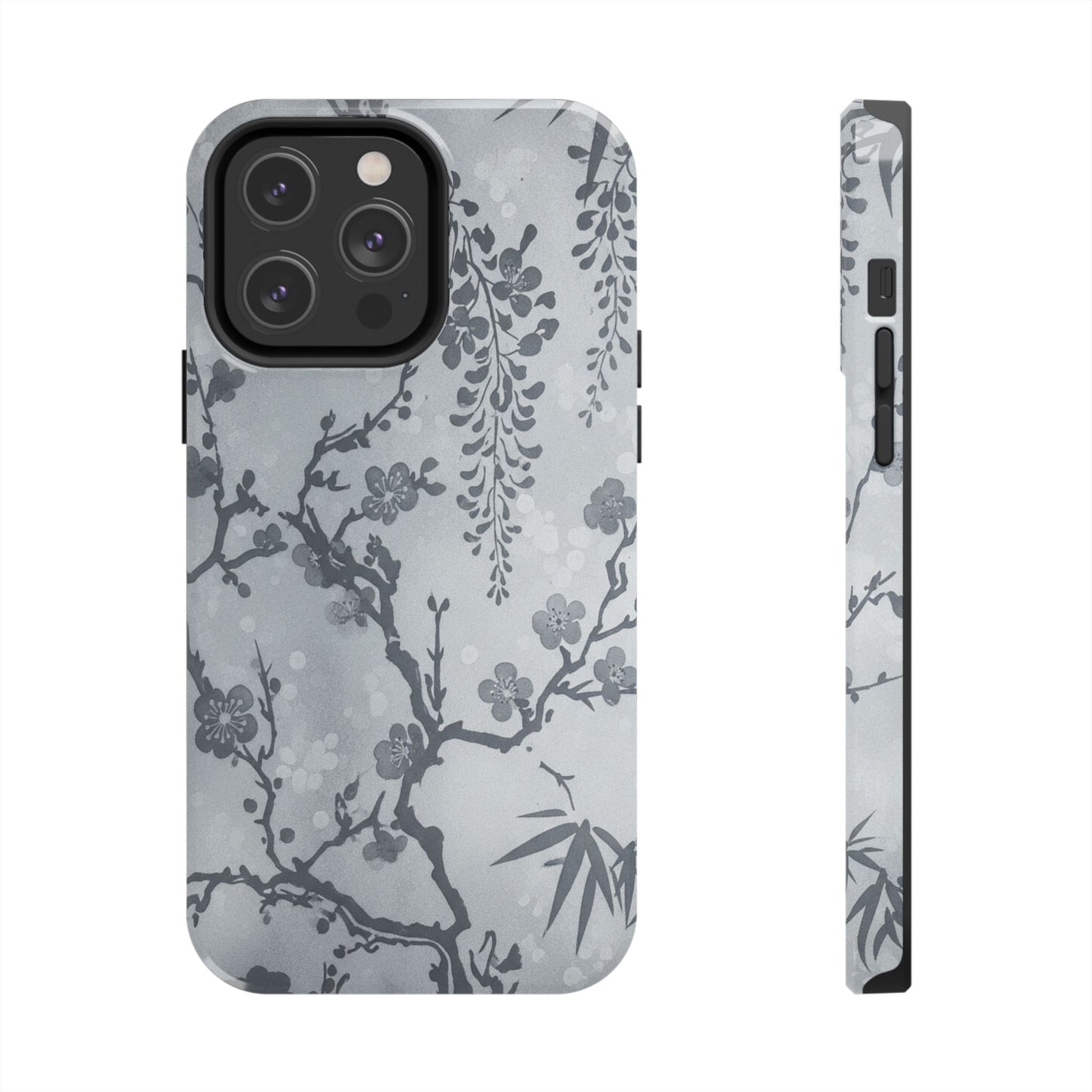 Tough Phone Case — Gray Cherry Blossom Ink Floral Design