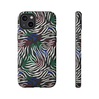 Zebra Camo Tough Phone Case – Green & Blue Animal Print Protective Cover