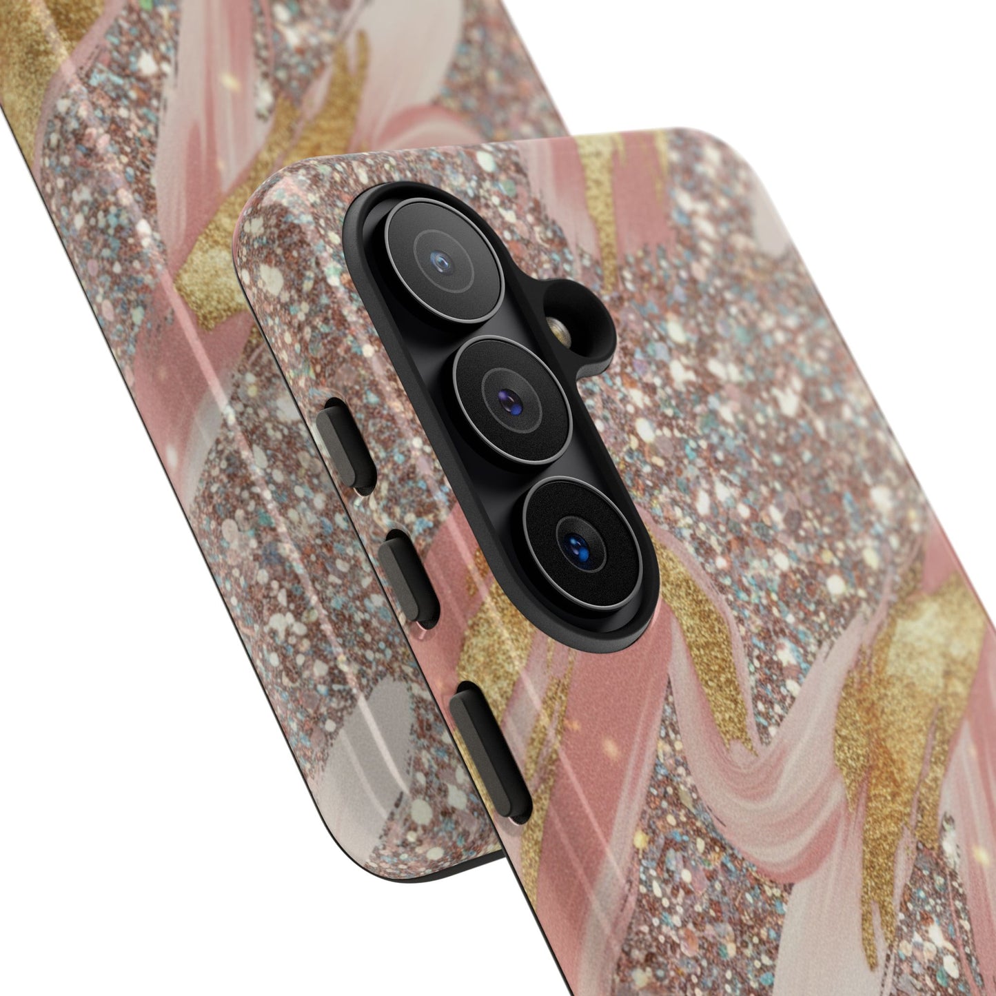 Glitter Blush Marble Phone Case — Pink Gold Swirl Tough Case