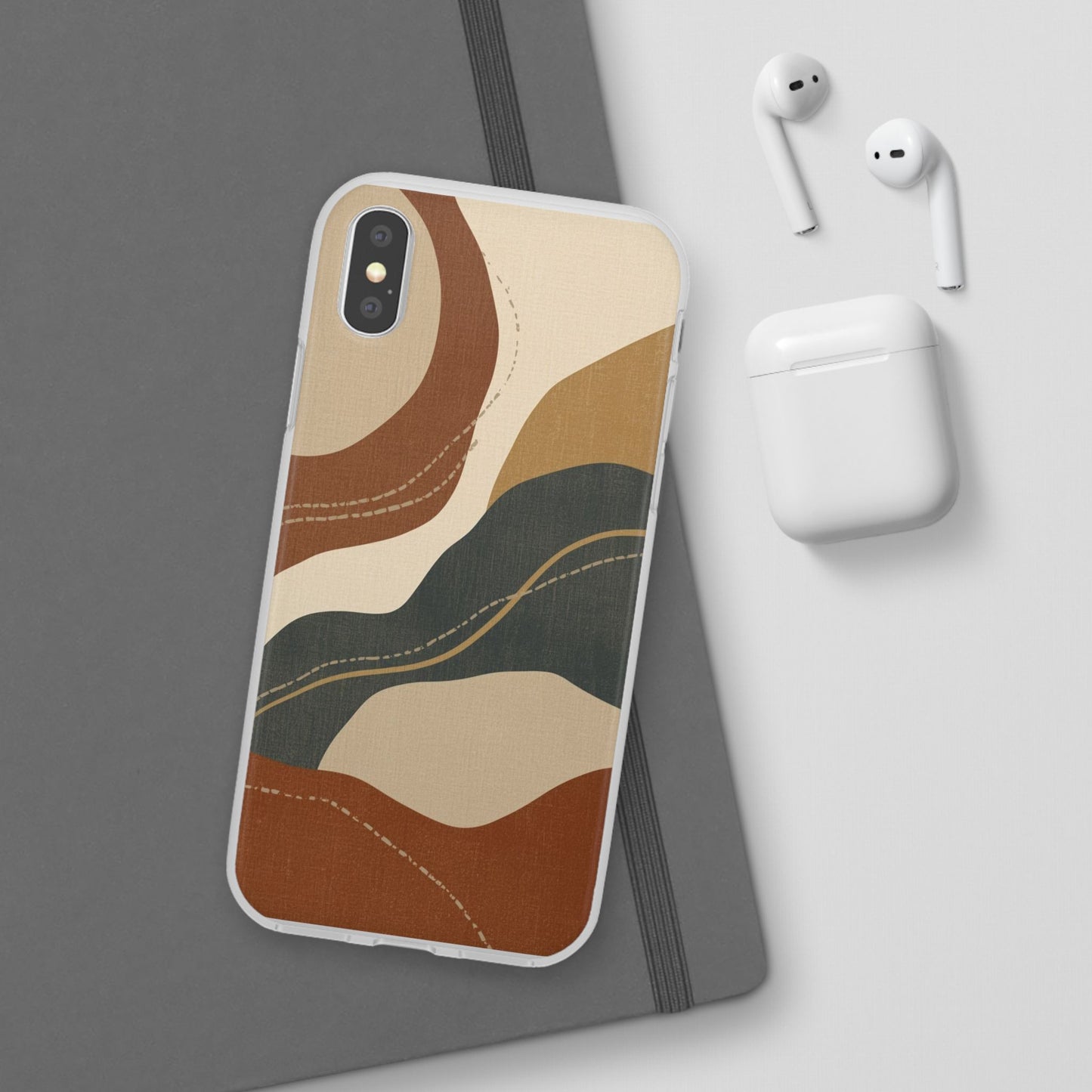 Abstract Earth Tone Phone Case — Boho Wavy Flexi Case