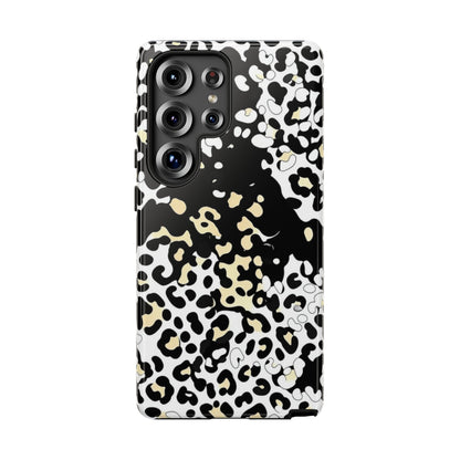 Leopard Splash Tough Phone Case — Black & Cream Animal Print Protective Cover