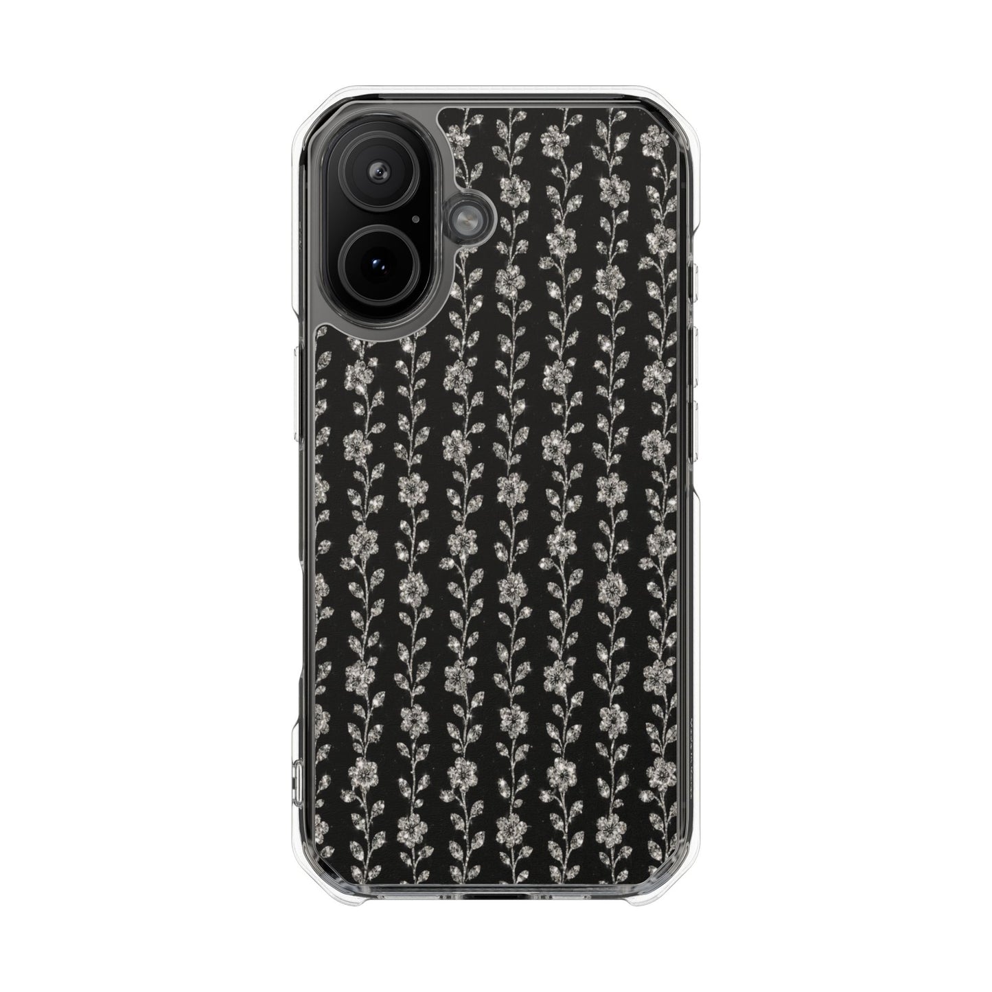 Clear Magnetic Phone Case — Minimal Black Floral Vine Pattern