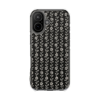Clear Magnetic Phone Case — Minimal Black Floral Vine Pattern