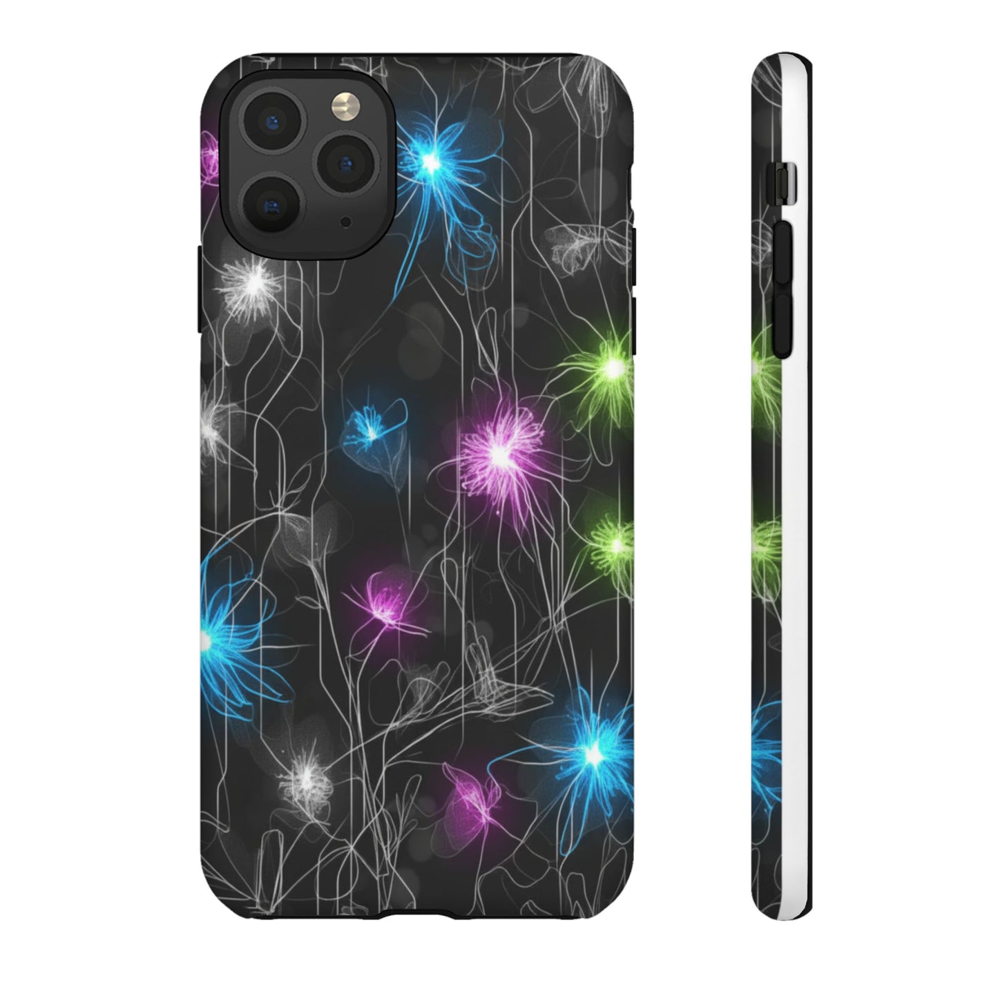 Neon Floral Tough Phone Case — Glow Flower Protective iPhone Cover