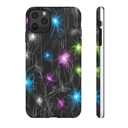 Neon Floral Tough Phone Case — Glow Flower Protective iPhone Cover
